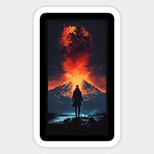 boy facing volcano Sticker